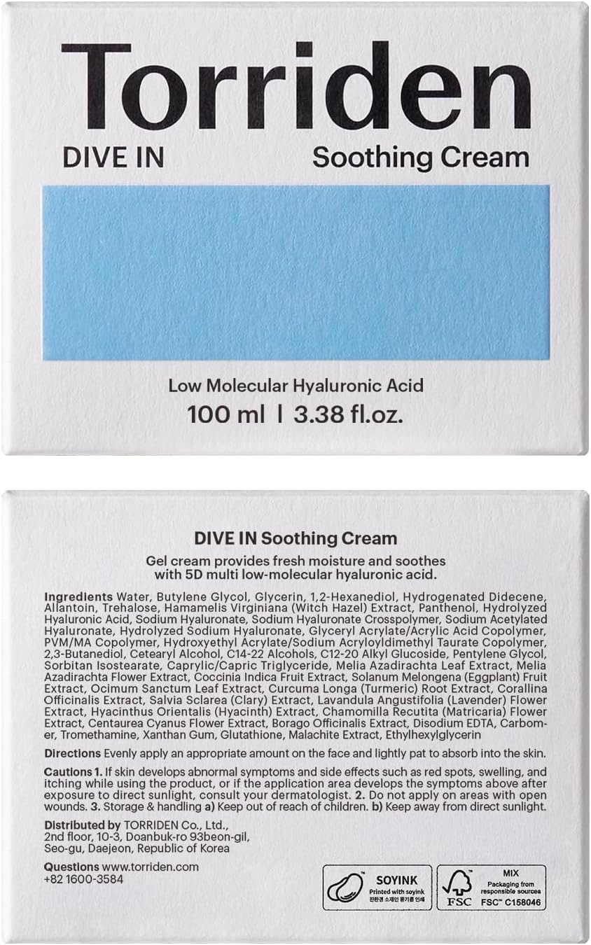 TORRIDEN DIVE-IN LOW MOLECULAR HYALURONIC ACID SOOTHING CREAM 100 ml